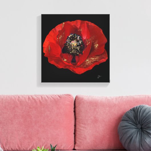Modern Poppy Glitter Floral Elegant Rood en Zwart Canvas Afdruk (Insitu (Woonkamer))