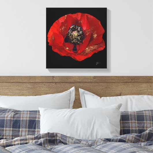 Modern Poppy Glitter Floral Elegant Rood en Zwart Canvas Afdruk (Insitu (Slaapkamer))