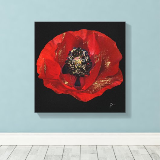 Modern Poppy Glitter Floral Elegant Rood en Zwart Canvas Afdruk (Insitu (Houten vloer))