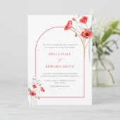 Modern Poppy Red Waterverf Floral Formal Bruiloft Kaart (Staand voorkant)