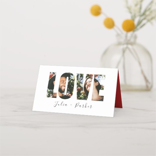 Modern Poppy Red Wedding Foto Plaatskaartje (Achterkant)