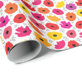 Modern Poppy Roze Rood Sinaasappel Bloemen Stippen Cadeaupapier (Rol Hoek)