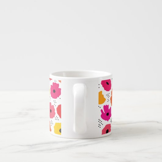 Modern Poppy Roze Rood Sinaasappel Bloemen Stippen Espresso Kop (Achterkant)