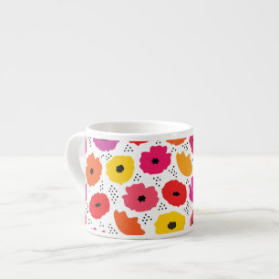 Modern Poppy Roze Rood Sinaasappel Bloemen Stippen Espresso Kop