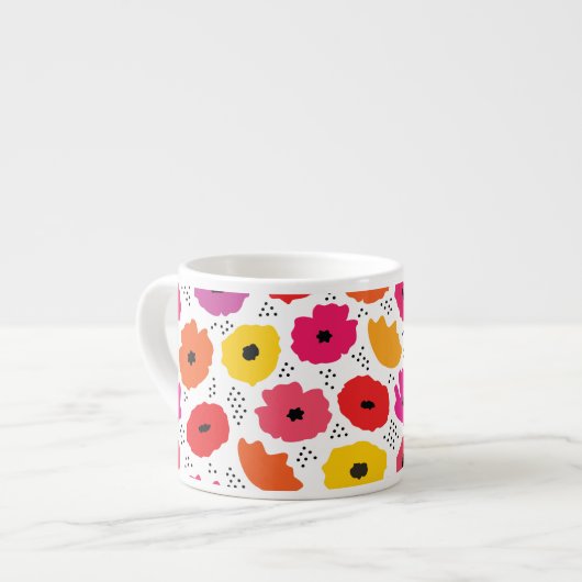 Modern Poppy Roze Rood Sinaasappel Bloemen Stippen Espresso Kop (Links)