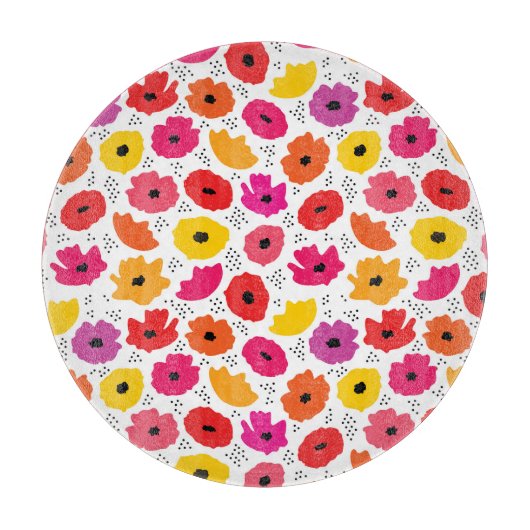 Modern Poppy Roze Rood Sinaasappel Bloemen Stippen Snijplank (Voorkant)