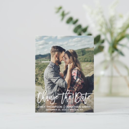 Modern Portrait Afbeelding Verander de datum Brief Briefkaart (Staand voorkant)