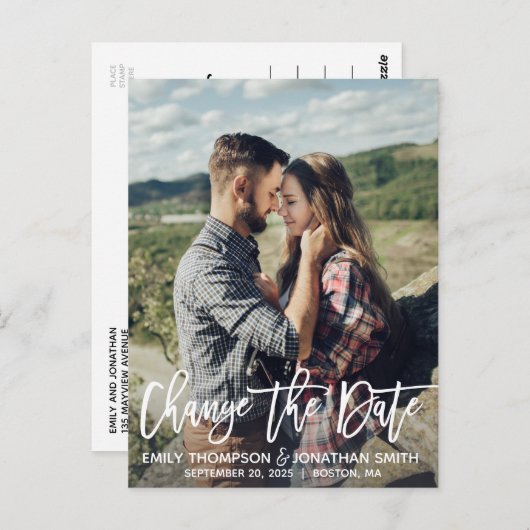 Modern Portrait Afbeelding Verander de datum Brief Briefkaart (Voorkant / Achterkant)