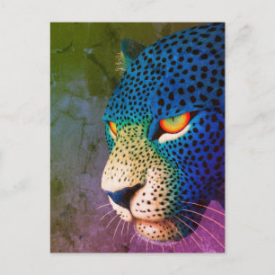 Modern Portret van Wilde Kat met Rode Ogen Briefkaart