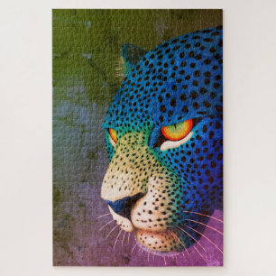 Modern Portret van Wilde Kat met Rode Ogen Legpuzzel