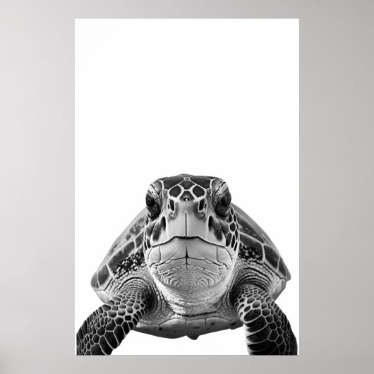 Modern Portret van Zeeschildpad zwart wit   Poster (Voorkant)
