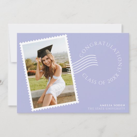 Modern postzegel Lijst | Lila foto Afstudeerder Aankondiging (Voorkant)