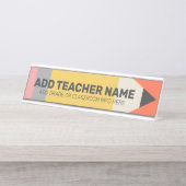 Modern potlood met informatie over leraar en leslo bureau naambordje (Voorkant)