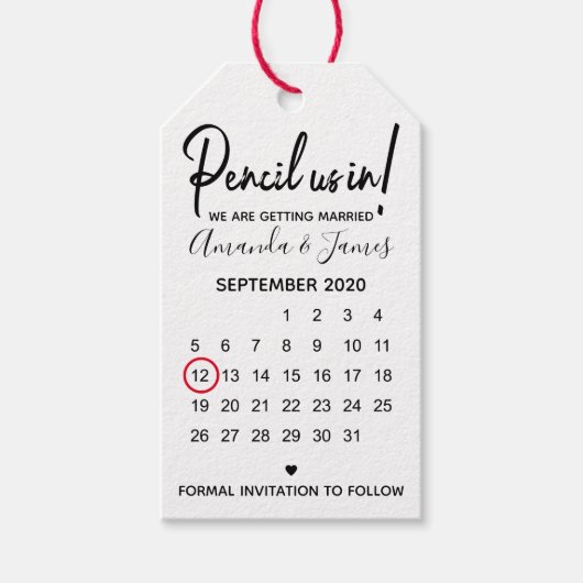 Modern Potlood Noteer Ons In Agenda Bewaar De Datu Cadeaulabel (Voorkant)