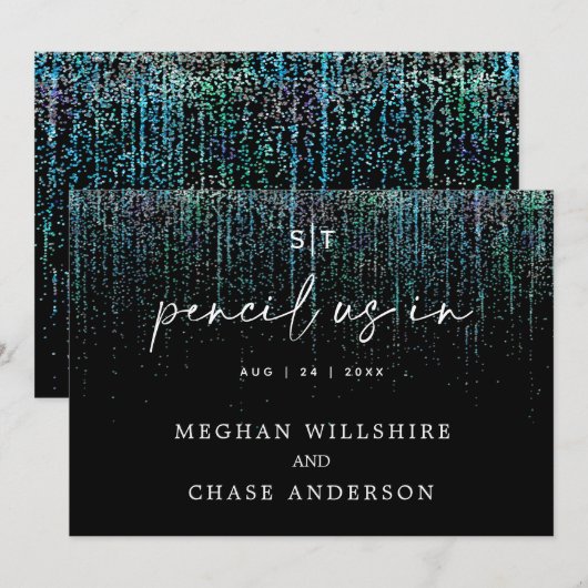 Modern potlood ons in edgy Blauwgroen glitter Kaart (Voorkant / Achterkant)