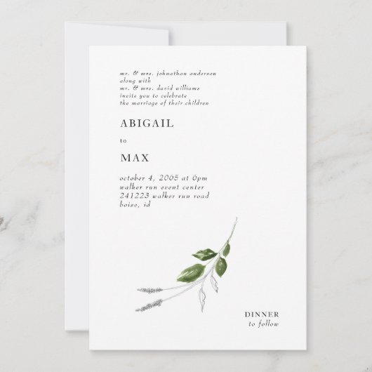 Modern Potlood & Waterverf Greenery Wedding Kaart (Voorkant)