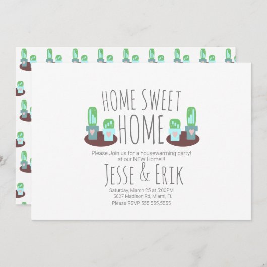 Modern Potted Cactus Greenery Housewarming Party Kaart (Voorkant / Achterkant)