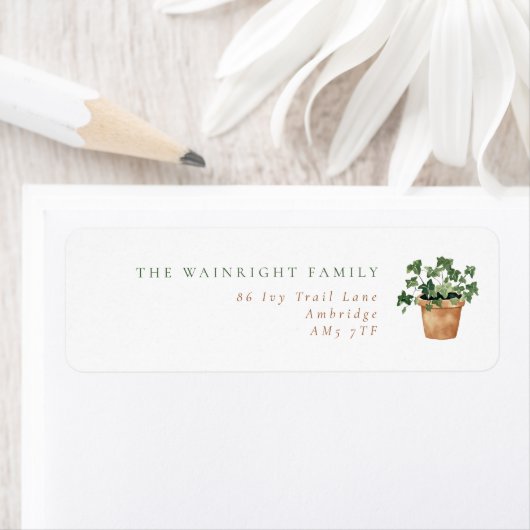 Modern Potted Ivy Return Address Etiket (Insitu)