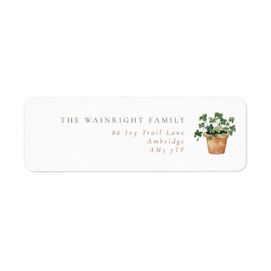 Modern Potted Ivy Return Address Etiket (Voorkant)