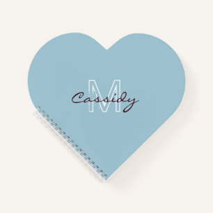 Modern Powder Blue Monogram Heart Notitieboek