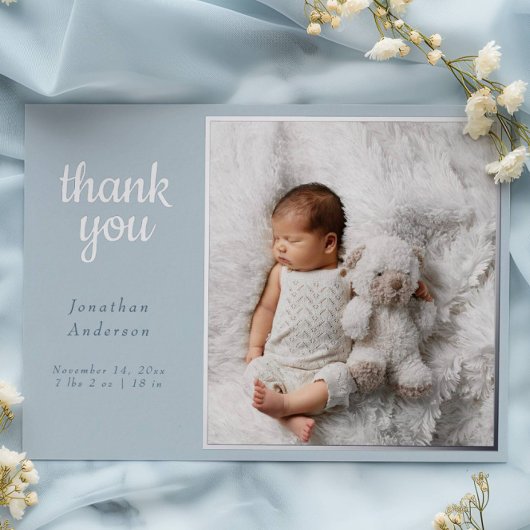 Modern Powder Blue Silver Foil Birth Announcement Folie Feestdagenkaart