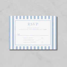Modern Powder Blue Stripes Wedding  RSVP Kaartje