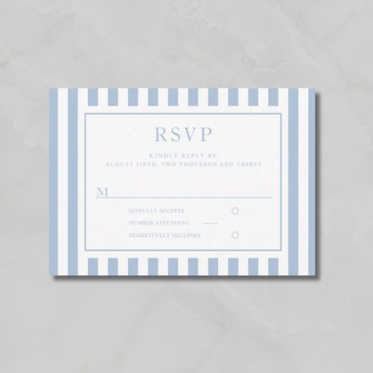 Modern Powder Blue Stripes Wedding  RSVP Kaartje