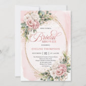 Modern Powder Pink Flowers Gold Bridal Shower Kaart (Voorkant)