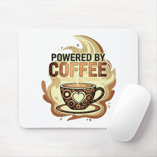 Modern Powered by Coffee – Trendy Koffie Typografi Muismat (Met muis)