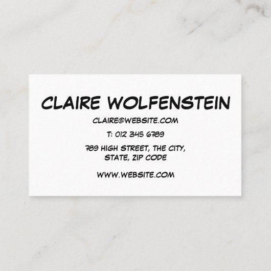 Modern Praatwolk in stripboek HELLO Visitekaartje (Achterkant)