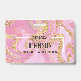 Modern Precious Pink Gold Marble Name - Badge