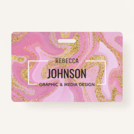 Modern Precious Pink Gold Marble Name - Badge