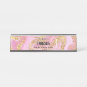 Modern Precious Pink Gold Marble Name - Name Bord Bureau Naambordje
