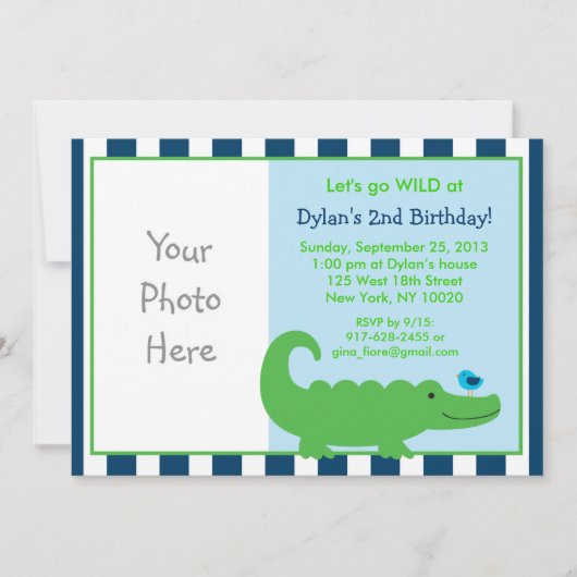 Modern Preppy Alligator Birthday Invitations Kaart (Voorkant)