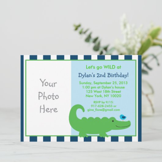 Modern Preppy Alligator Birthday Invitations Kaart (Staand voorkant)