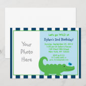 Modern Preppy Alligator Birthday Invitations Kaart (Voorkant / Achterkant)