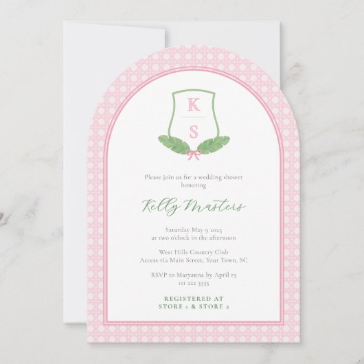 Modern Preppy Arch Green Monogram Vrijgezellenfees Kaart (Voorkant)