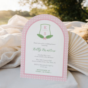 Modern Preppy Arch Green Monogram Vrijgezellenfees Kaart