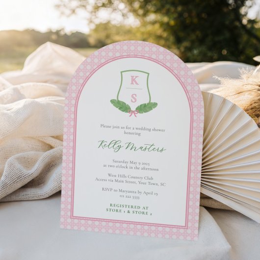 Modern Preppy Arch Green Monogram Vrijgezellenfees Kaart