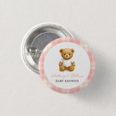Modern Preppy Beer Roze Plaid Baby shower Ronde Button 3,2 Cm (Voorkant /achterkant)