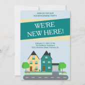 Modern Preppy Blauw Groen Housewarming Party Invit Kaart (Voorkant)