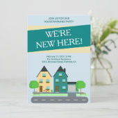 Modern Preppy Blauw Groen Housewarming Party Invit Kaart (Staand voorkant)