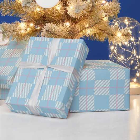 Modern Preppy Blue & Pink Plaid Wrapping Paper Cadeaupapier (Feestdagen)