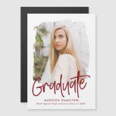 Modern Preppy Bourgondië Script Foto Afstuderen Magnetische Uitnodiging (Voorkant / Achterkant)