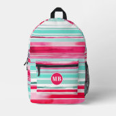 Modern Preppy Cyan Magenta Monogram Bedrukte Rugzak (Voorkant)