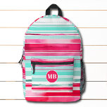 Modern Preppy Cyan Magenta Monogram Bedrukte Rugzak<br><div class="desc">Modern Preppy Cyan Magenta Waterverf Stripe Pattern Monogram Gepersonaliseerde Naam Rugzakken bevat uw gepersonaliseerde naam,  monogram of initialen in een eenvoudige scripttypografie op een moderne cyaan en mageneta waterverf streep achtergrond. Perfect voor terug naar school,  sport,  sportschool en meer. Ontworpen door ©Evco Studio www.zazzle.com/store/evcostudio</div>