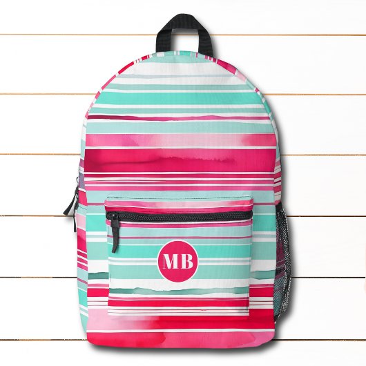 Modern Preppy Cyan Magenta Monogram Bedrukte Rugzak