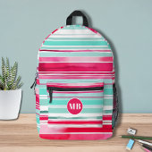 Modern Preppy Cyan Magenta Monogram Bedrukte Rugzak