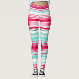 Modern Preppy Cyan Magenta Waterverf Streep Leggings