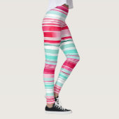 Modern Preppy Cyan Magenta Waterverf Streep Leggings (Rechts)